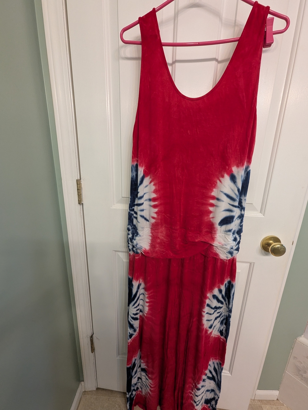 Red Tie-Dye Sleeveless Maxi Dress